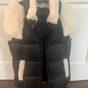 Dawn Levy Black Puffer Vest with Cream Accents